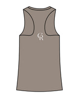 The Womens Full Length Tank - Warm Gray - Core Reform - Left Chest & Center Back - Printed - White