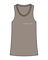 The Womens Full Length Tank - Warm Gray - Core Reform - Left Chest & Center Back - Printed - White