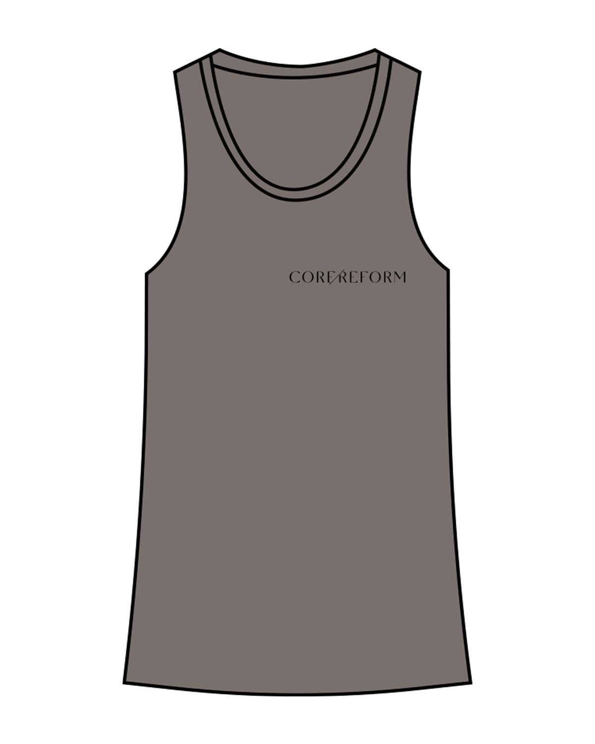 The Womens Full Length Tank - Charcoal - Core Reform - Left Chest & Center Back - Printed - Black