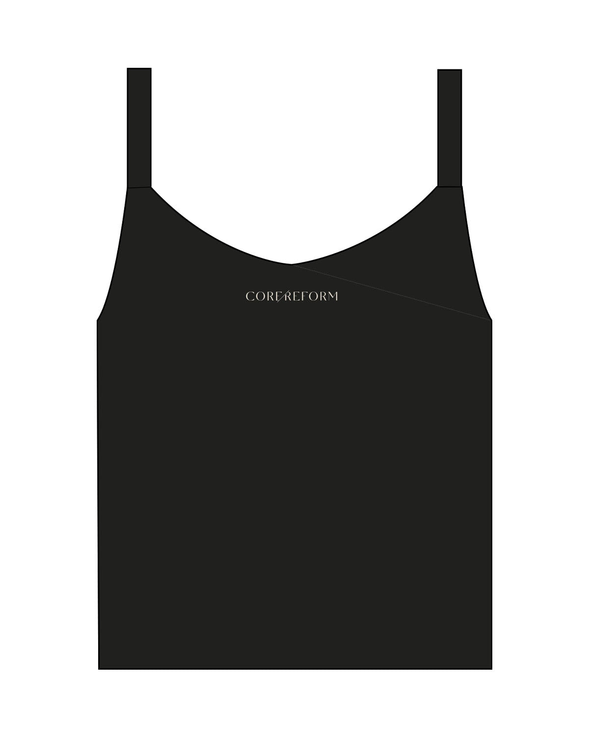 The Micro Rib Strappy Crop Tank - Black - Core Reform - Center Chest & Back Neckline - Printed - Khaki