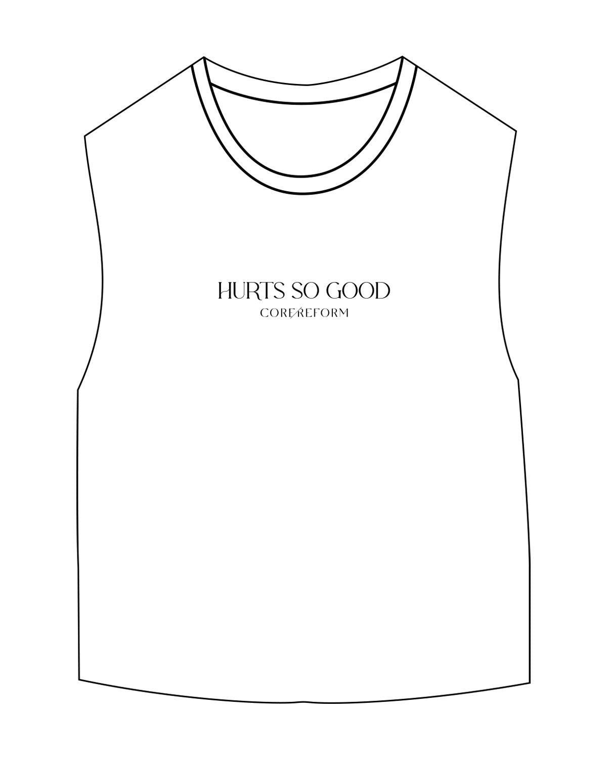 The Micro Rib Basic Crop Tank - White - Core Reform - Center Chest Stacked "HURTS" - Printed - Black