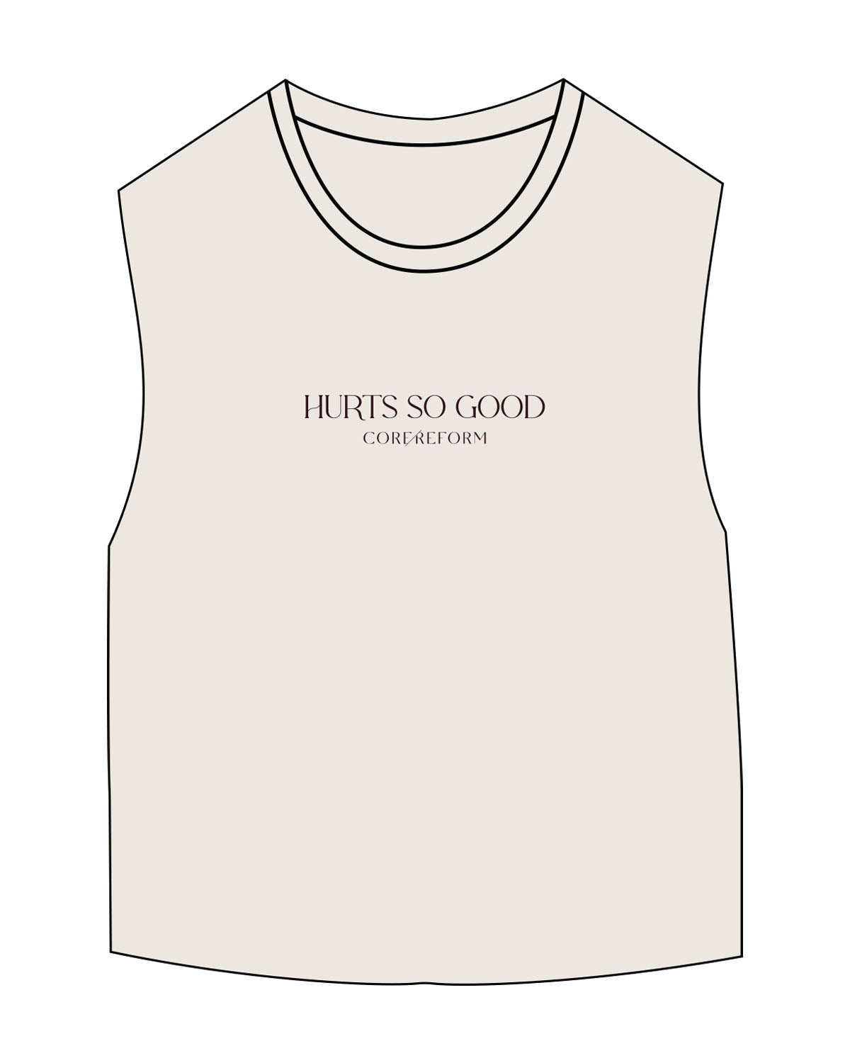 The Micro Rib Basic Crop Tank - Natural - Core Reform - Center Chest Stacked "HURTS" - Printed - Eggplant