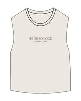 The Micro Rib Basic Crop Tank - Natural - Core Reform - Center Chest Stacked "HURTS" - Printed - Eggplant