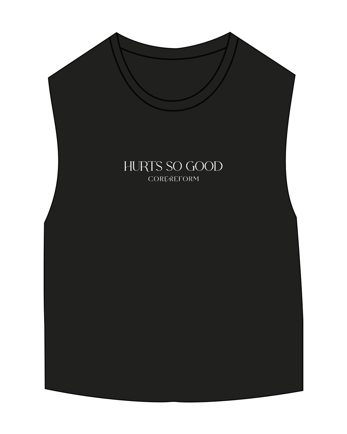 The Micro Rib Basic Crop Tank - Black - Core Reform - Center Chest Stacked "HURTS" - Printed - White