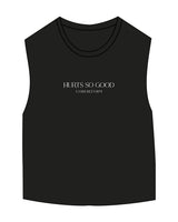 The Micro Rib Basic Crop Tank - Black - Core Reform - Center Chest Stacked "HURTS" - Printed - White