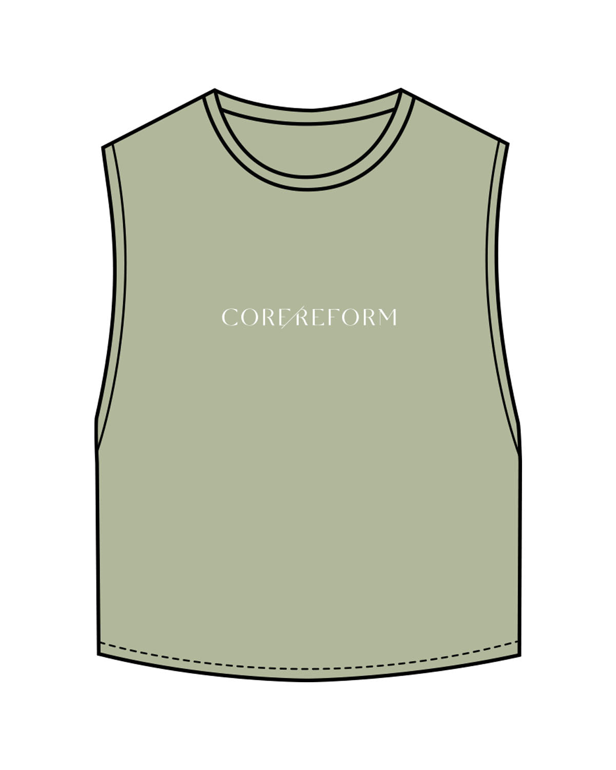 The Crop Muscle Tank - Pistachio - Core Reform - Center Chest & Back Neckline - Printed - White