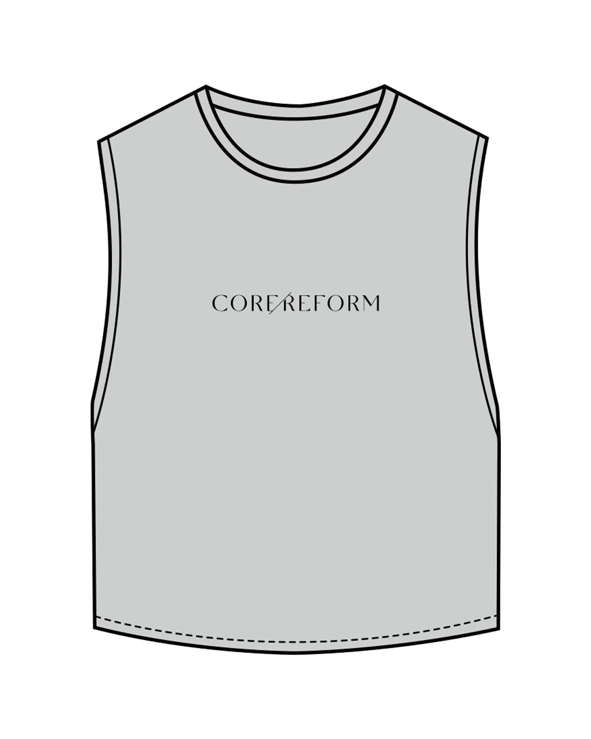 The Crop Muscle Tank - Storm - Core Reform - Center Chest & Back Neckline - Printed - Black