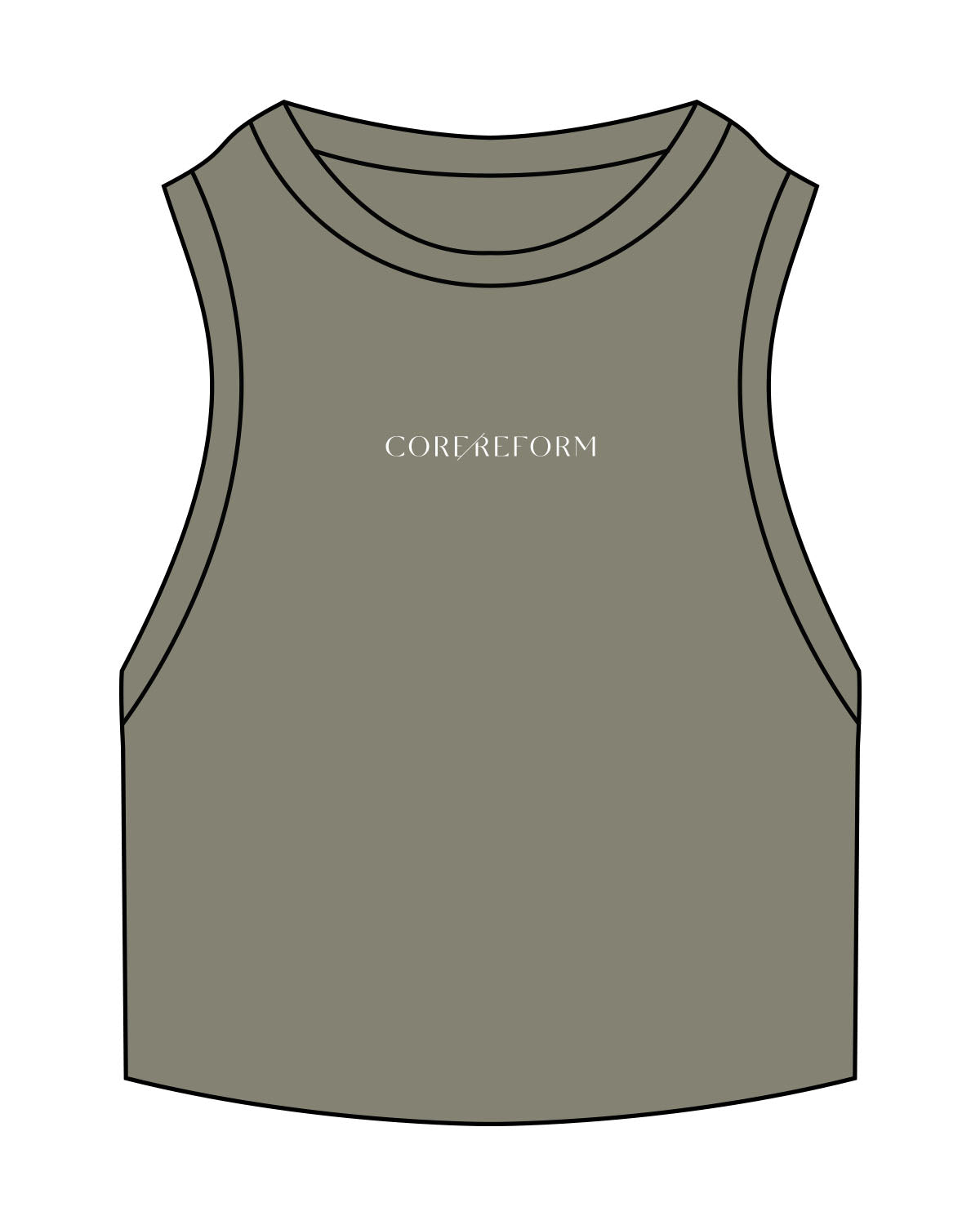 The Ribbed Crop Tank - Eucalyptus - Core Reform - Center Chest - Embroidered - White