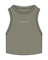The Ribbed Crop Tank - Eucalyptus - Core Reform - Center Chest - Embroidered - White