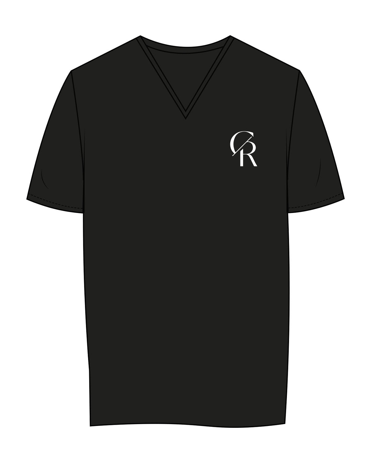 The Womens V Neck Tee - Black - Core Reform - Left Chest - Printed - White