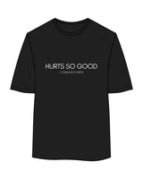 The Womens Oversized Tee - Black - Core Reform - Center Chest Stacked "HURTS" - PRinted - White