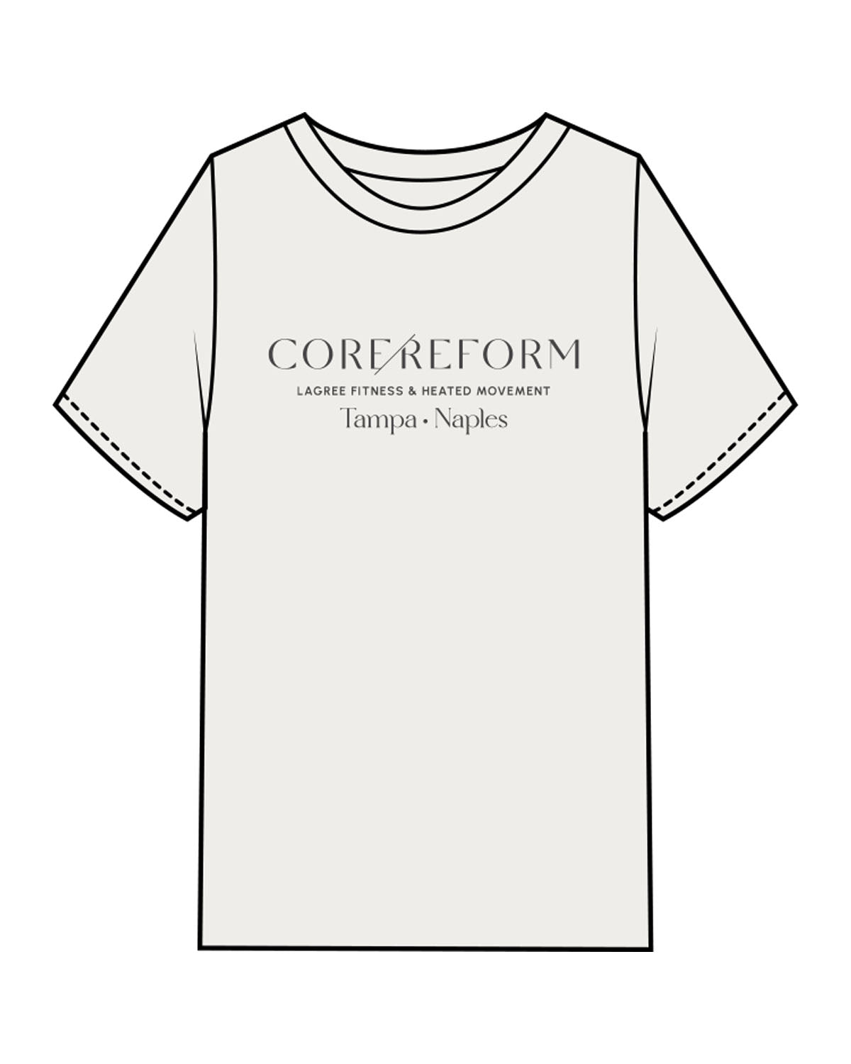 The Mens Heavyweight Tee - Washed Off White - Core Reform - Center Chest Stacked - Printed - Iron