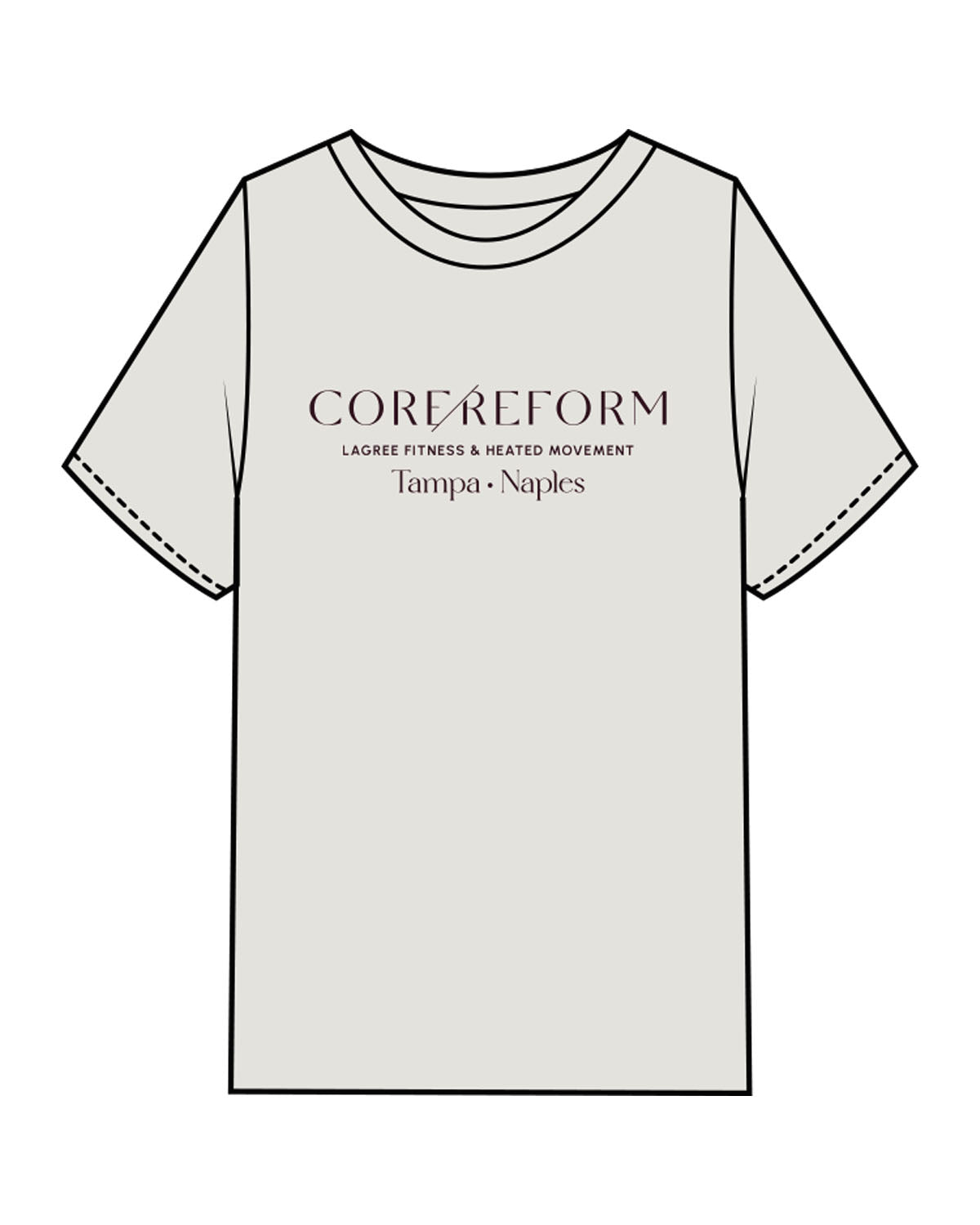 The Womens Heavyweight Tee - Washed Bone - Core Reform - Center Chest Stacked - Printed - Eggplant