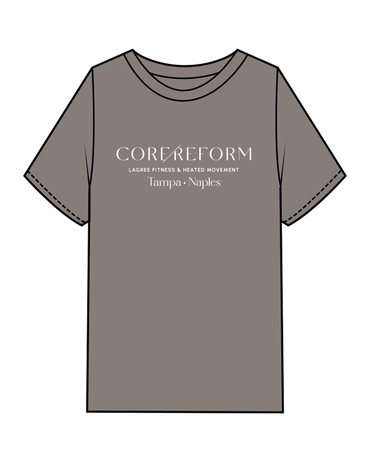 The Mens Heavyweight Tee - Washed Gray - Core Reform - Center Chest Stacked - Printed - White