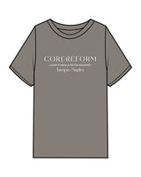 The Mens Heavyweight Tee - Washed Gray - Core Reform - Center Chest Stacked - Printed - White