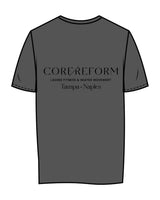 The Womens Tee - Charcoal - Core Reform - Left Chest & Back Stacked - Printed - Black