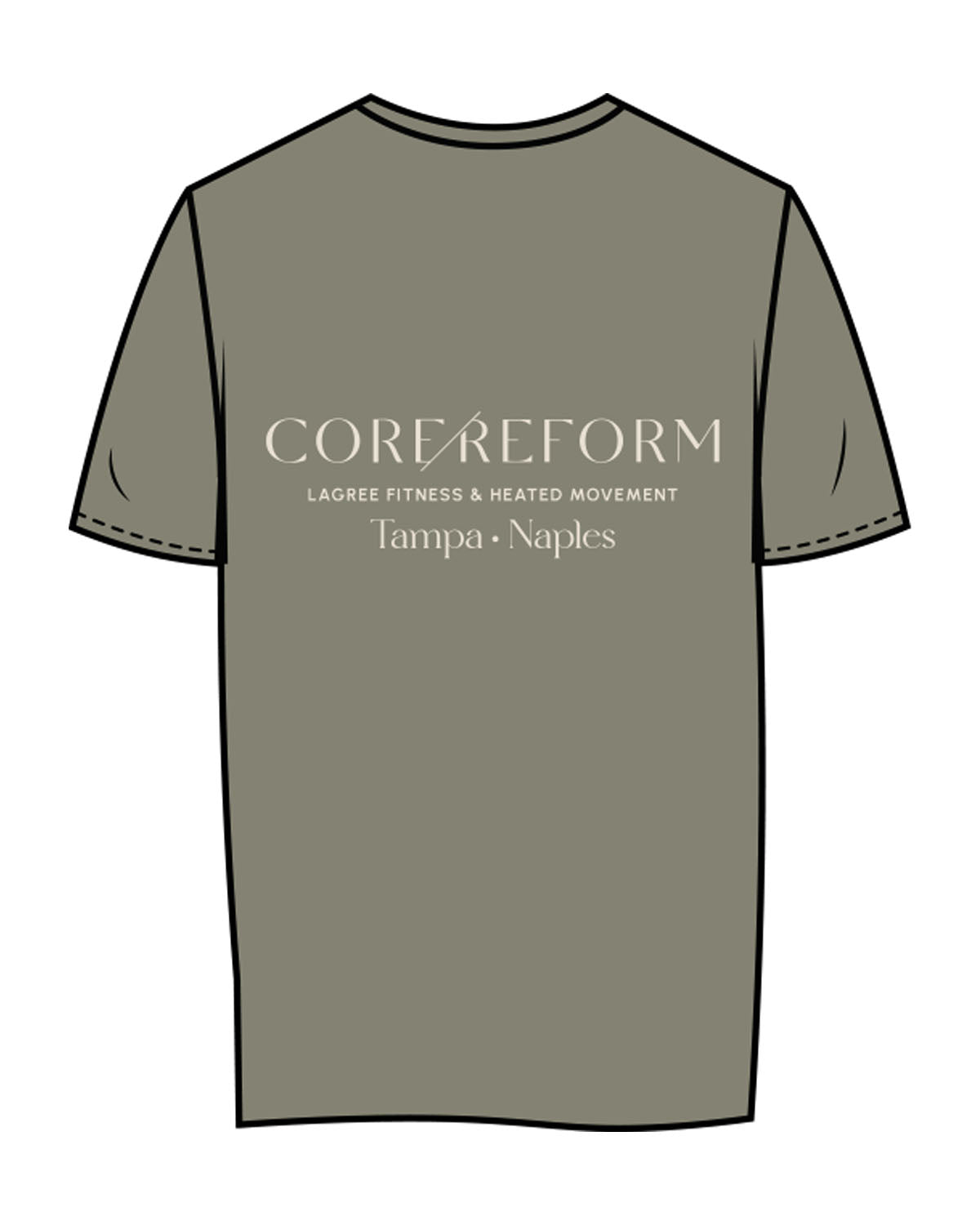 The Womens Tee - Eucalyptus - Core Reform - Left Chest & Back Stacked - Printed - Khaki