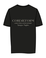The Womens Tee - Black - Core Reform - Left Chest Stacked & Back Stacked - Printed - Ecru