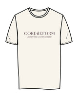 The Womens Tee - Off White - Core Reform - Center Chest & Back Stacked - Printed - Eggplant