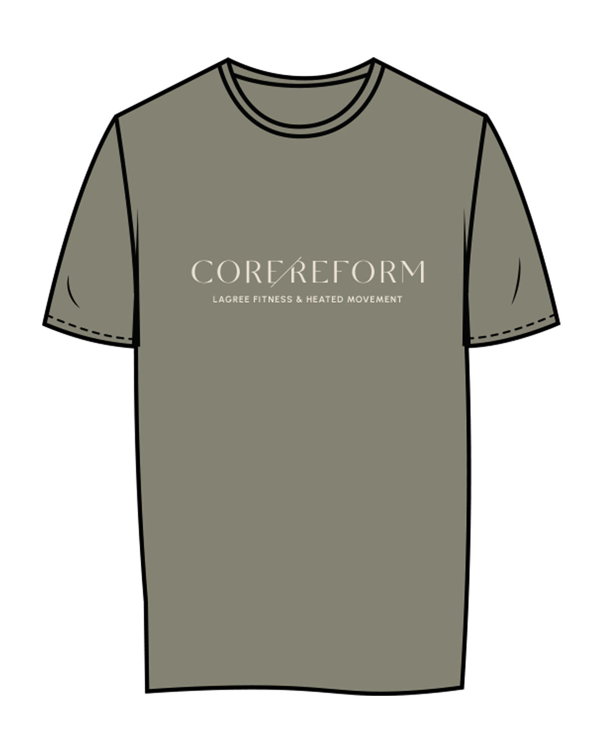 The Womens Tee - Eucalyptus - Core Reform - Center Chest & Back Stacked - Printed - Khaki