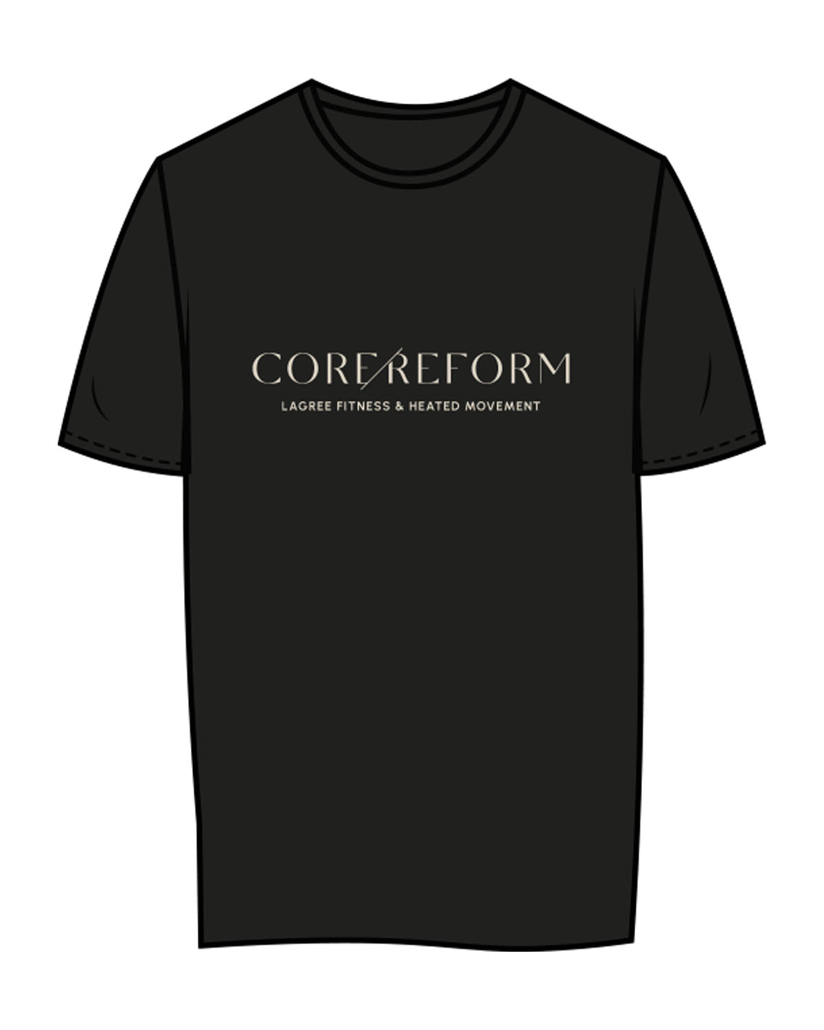 The Womens Tee - Black - Core Reform - Center Chest Stacked & Back Stacked - Printed - Ecru