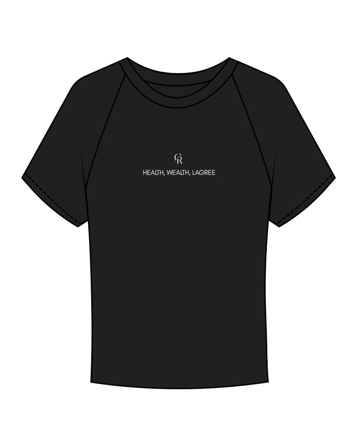 The Micro Rib Baby Tee - Black - Core Reform - Center Chest Stacked "HEALTH" - Printed - White