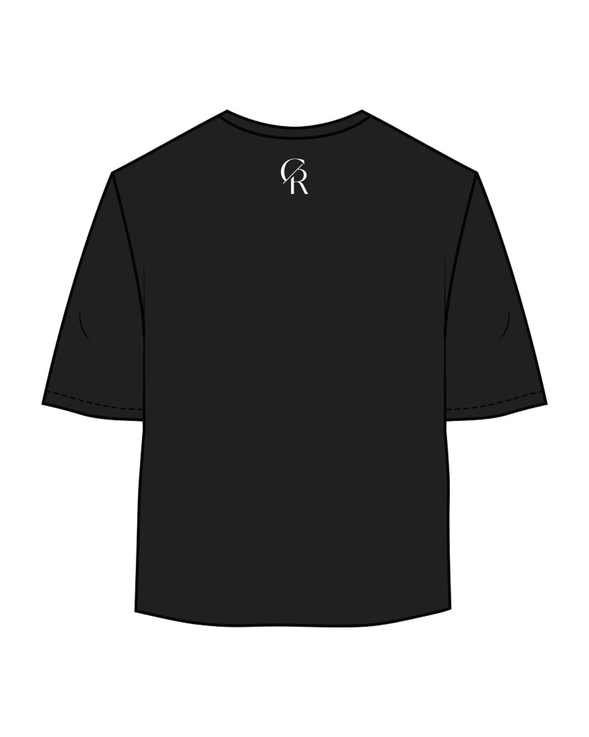 The Oversized Crop Tee - Black - Core Reform - Center Chest Stacked & Back Neckline - Printed - White