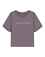 The Boxy Crop Tee - Mauve - Core Reform - Center Chest & Center Back - Printed - Ecru