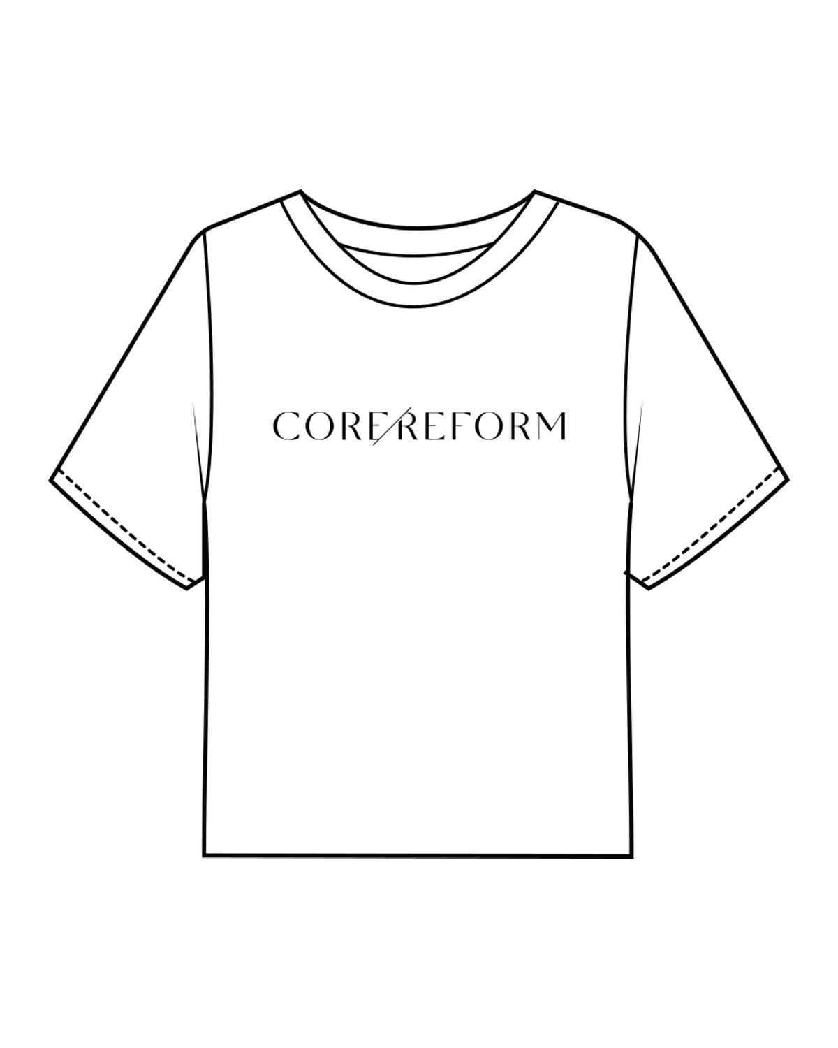 The Boxy Crop Tee - White - Core Reform - Center Chest & Center Back - Printed - Black