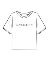 The Boxy Crop Tee - White - Core Reform - Center Chest & Center Back - Printed - Black