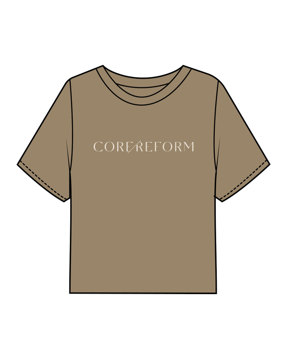 The Boxy Crop Tee - Sand - Core Reform - Center Chest & Center Back - Printed - Khaki