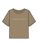 The Boxy Crop Tee - Sand - Core Reform - Center Chest & Center Back - Printed - Khaki