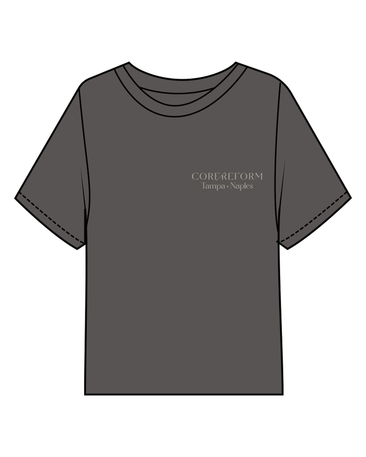 The Midweight Crop Tee - Pepper - Core Reform - Left Chest Stacked - Printed - Sage