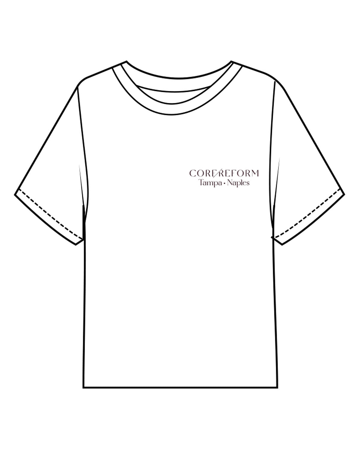 The Midweight Crop Tee - White - Core Reform - Left Chest Stacked - Printed - Eggplant