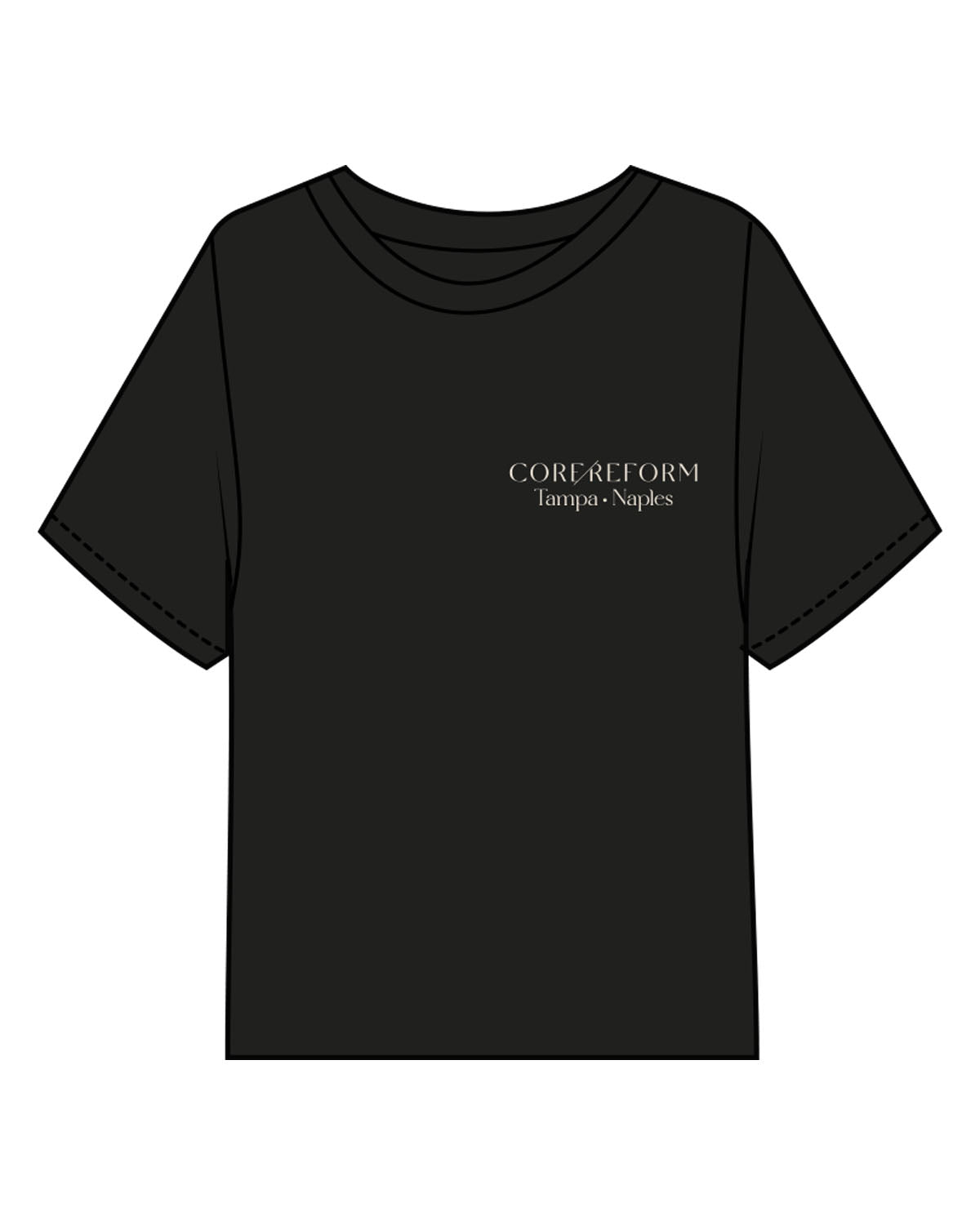 The Midweight Crop Tee - Black - Core Reform - Left Chest Stacked - Printed - Khaki