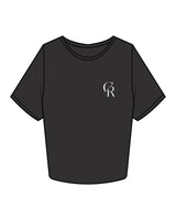 The Crop Tee - Charcoal - Core Reform - Left Chest - Printed - Ecru