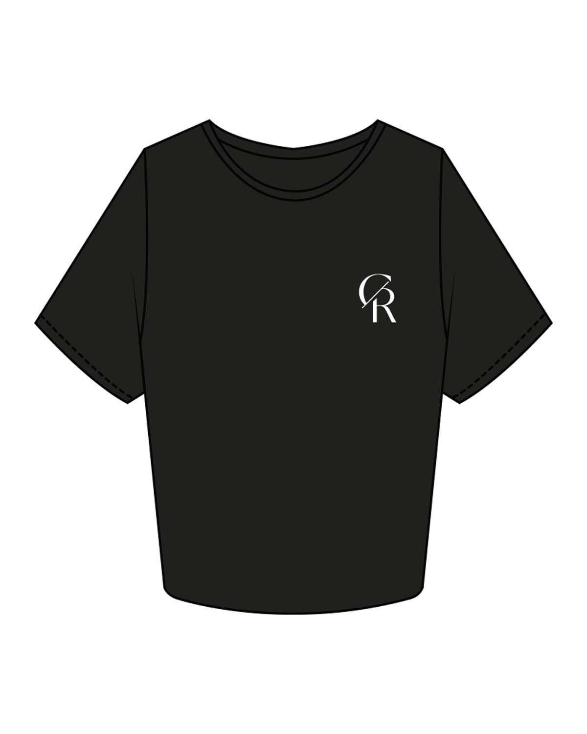 The Crop Tee - Black - Core Reform - Left Chest - Printed - White