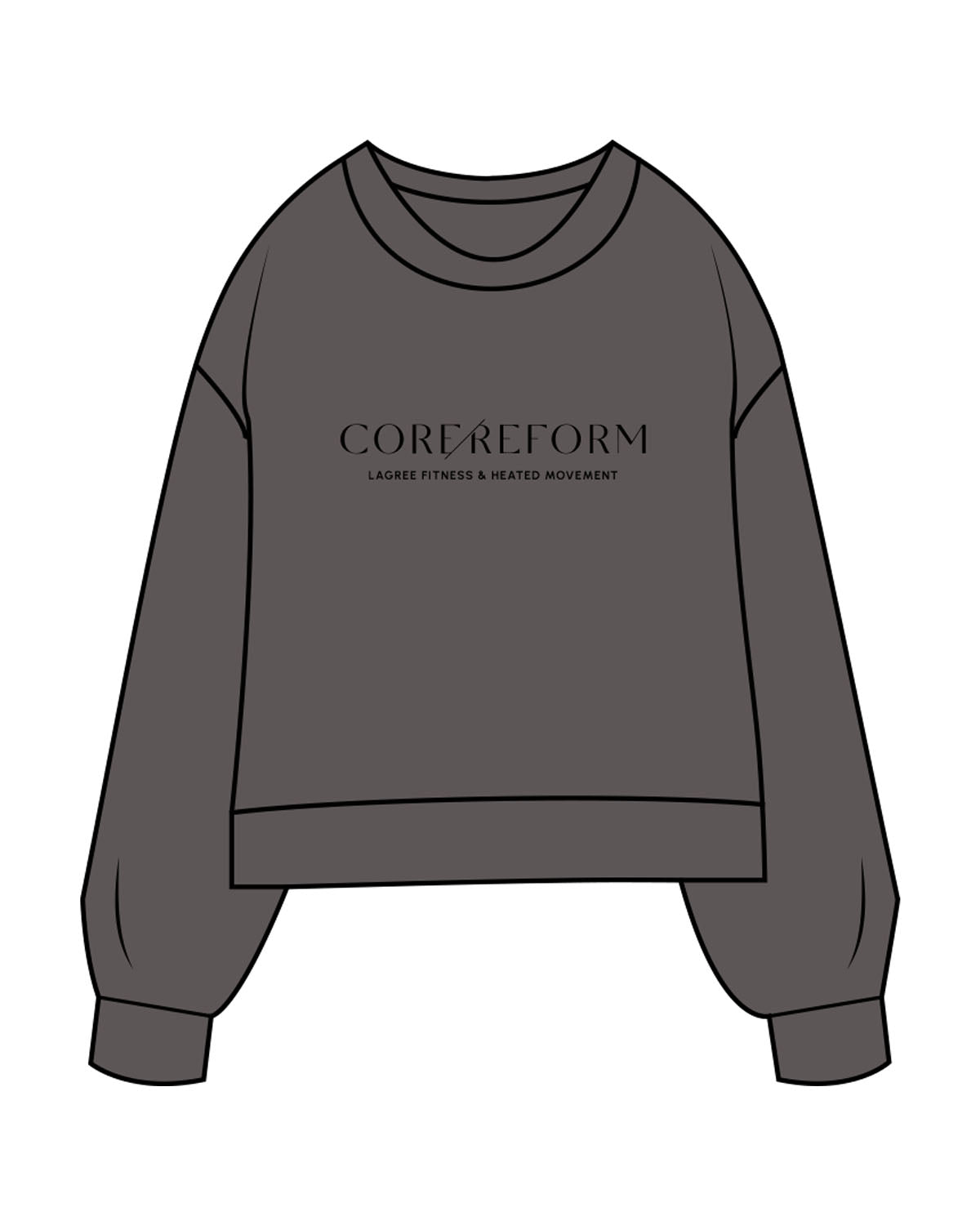 The Womens Sueded Crewneck - Gunmetal - Core Reform - Center Chest & Back Stacked - Printed - Black