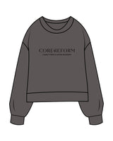 The Womens Sueded Crewneck - Gunmetal - Core Reform - Center Chest & Back Stacked - Printed - Black
