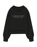 The Womens Sueded Crewneck - Black - Core Reform - Center Chest & Back Stacked - Printed - White