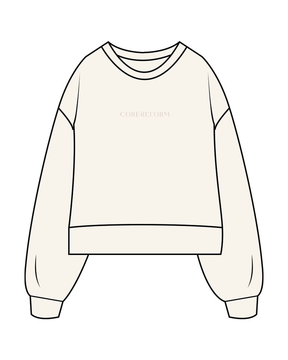 The Womens Heavyweight Crop - Off White - Core Reform - Center Chest & Back Neckline - Printed - Tone on Tone