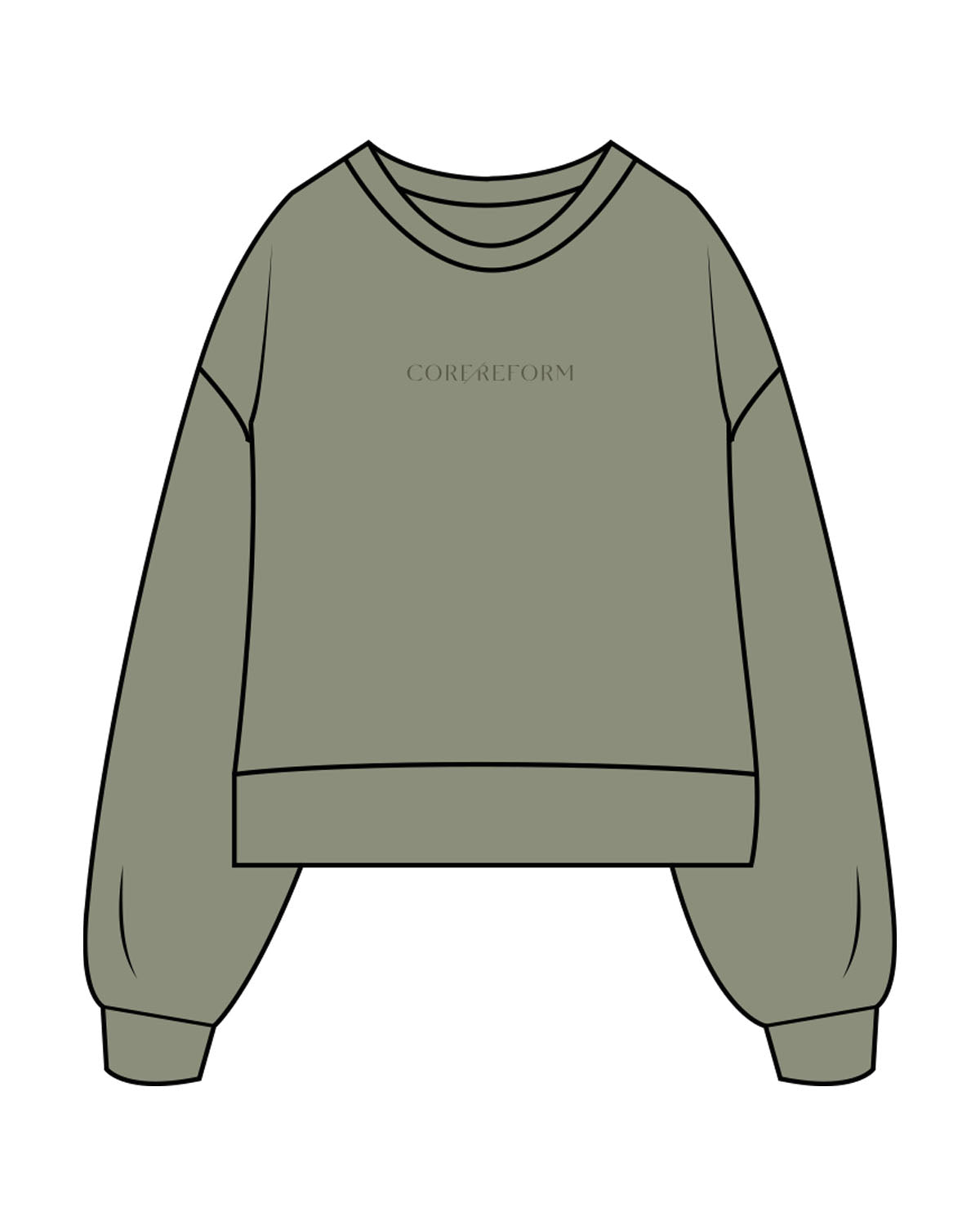 The Womens Heavyweight Crop - Cedar - Core Reform - Center Chest & Back Neckline - Printed - Tone on Tone