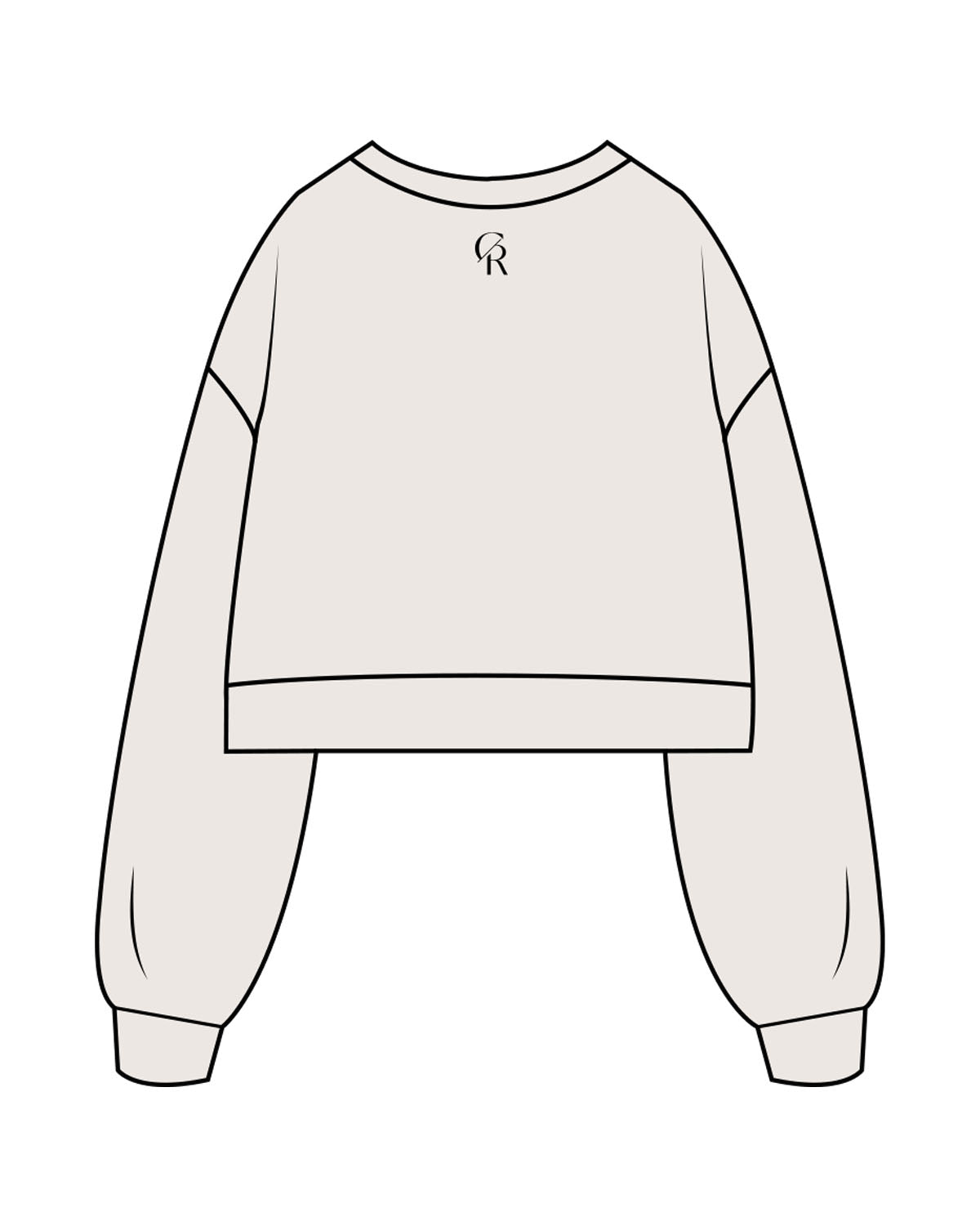 The Womens Crop Crewneck - Bone - Core Reform - Center Chest & Back Neckline - Printed - Black