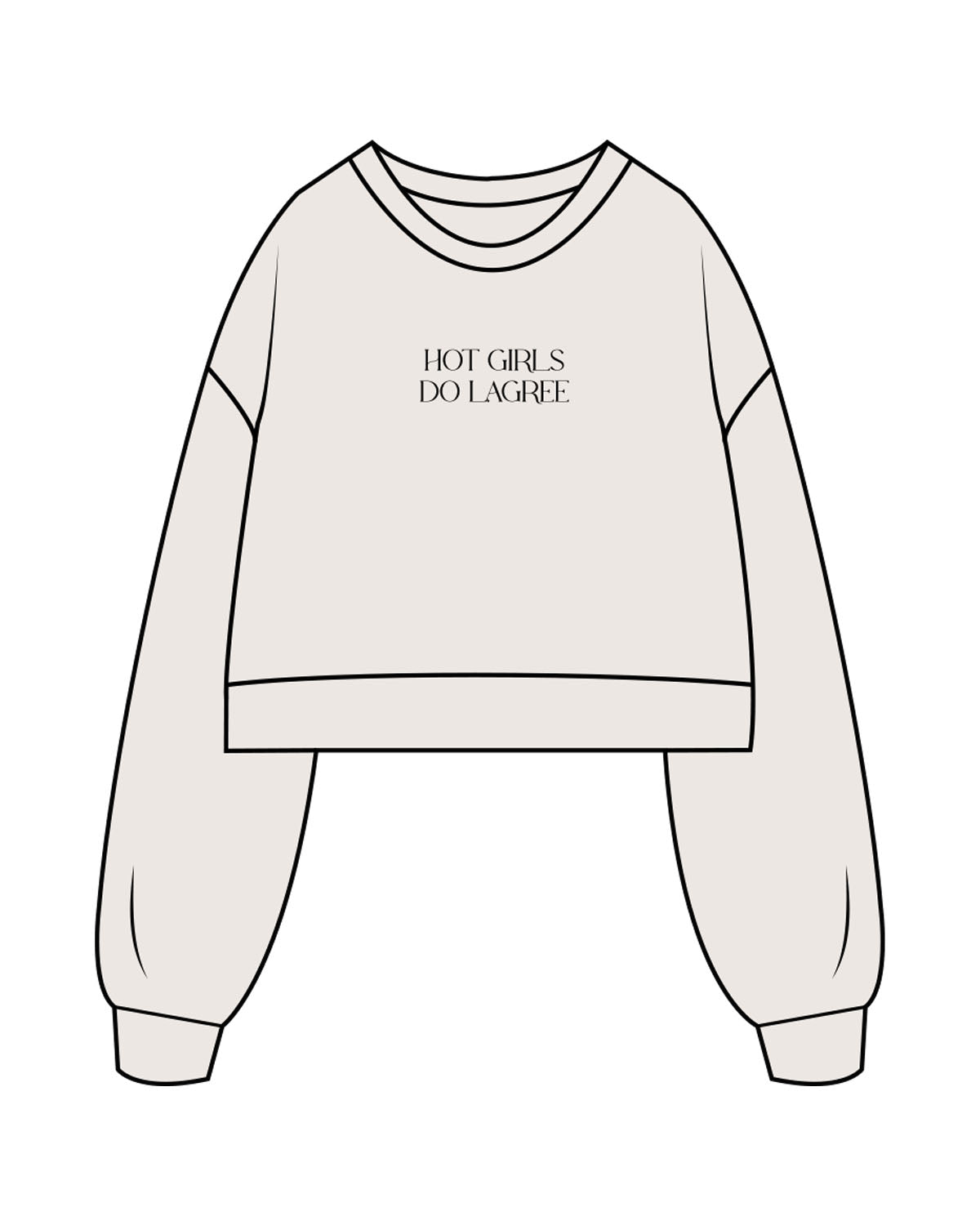 The Womens Crop Crewneck - Bone - Core Reform - Center Chest & Back Neckline - Printed - Black