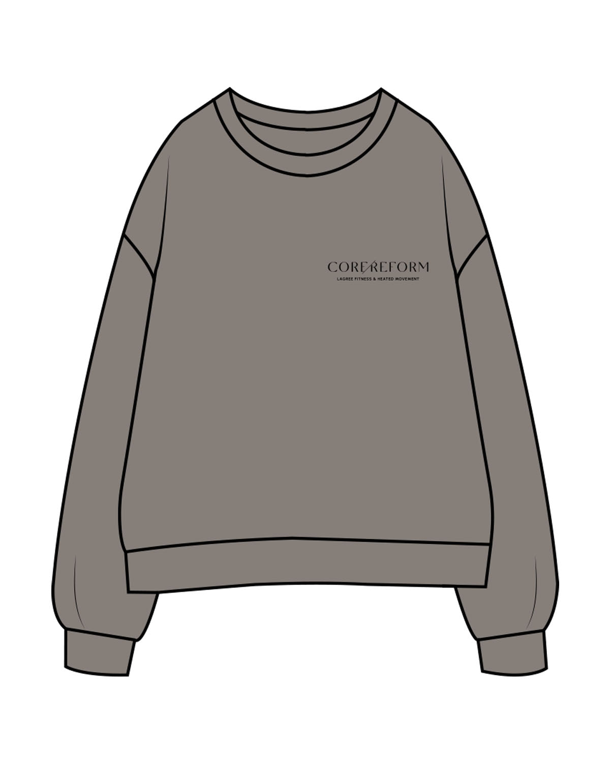 The Womens Crewneck - Washed Gray - Core Reform - Left Chest Stacked - Printed - Black