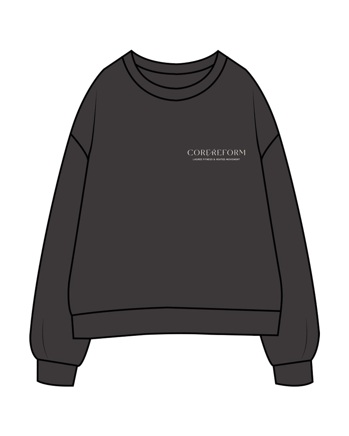 The Mens Crewneck - Washed Black - Core Reform - Left Chest Stacked - Printed - Washed Bone