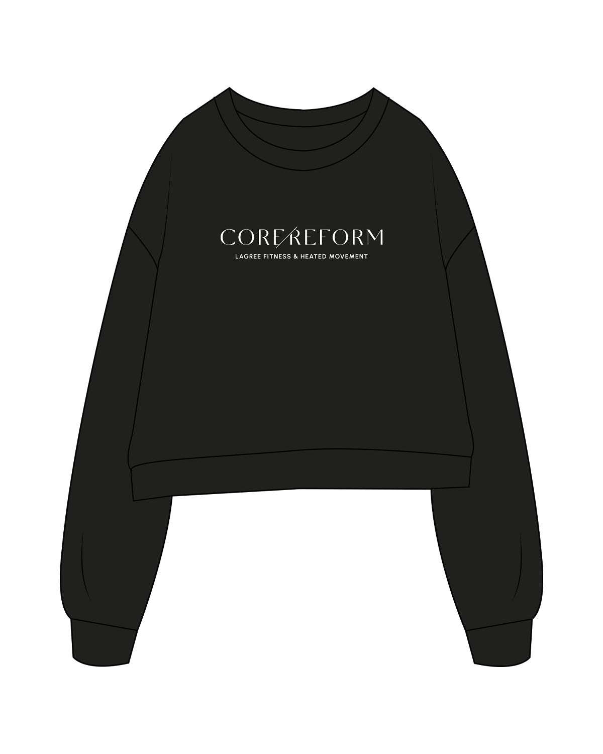 The Studio Crop - Black - Core Reform - Center Chest Stacked - Printed - White