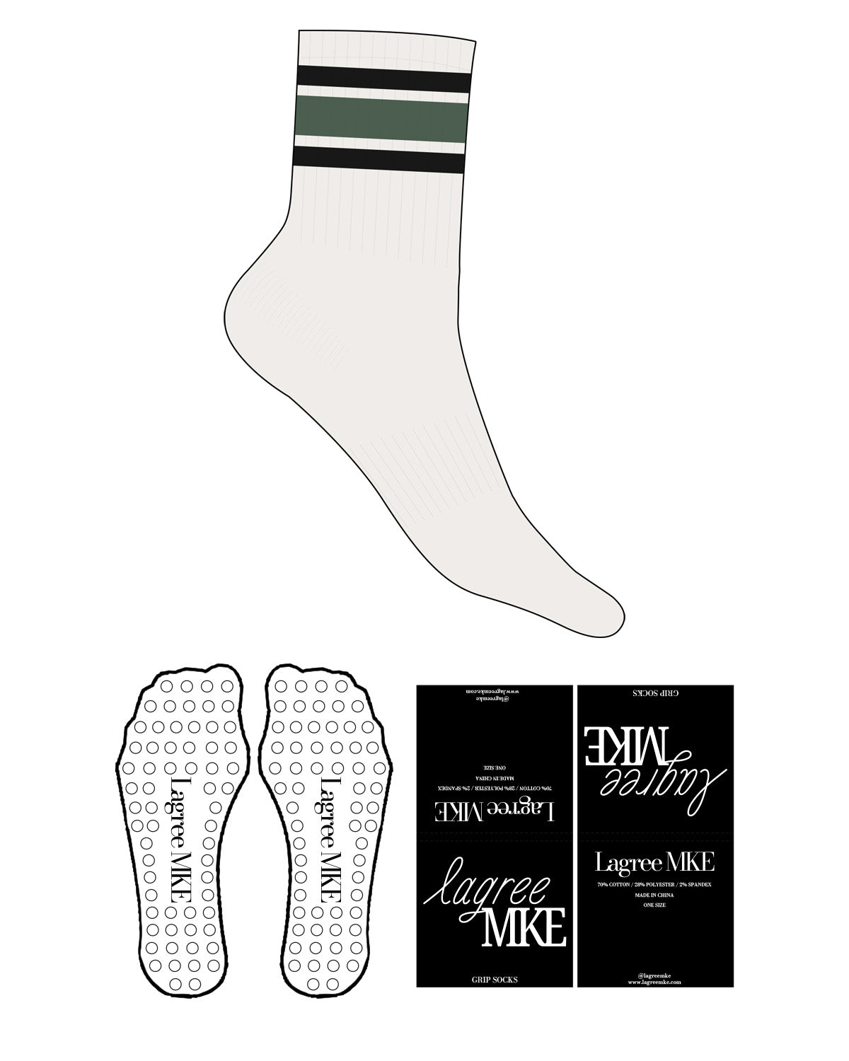 The 3/4 Crew Sock - Cloud Dancer - LagreeMKE - 3 Stripes - Printed - Black & Forest - Circle Grip - Black