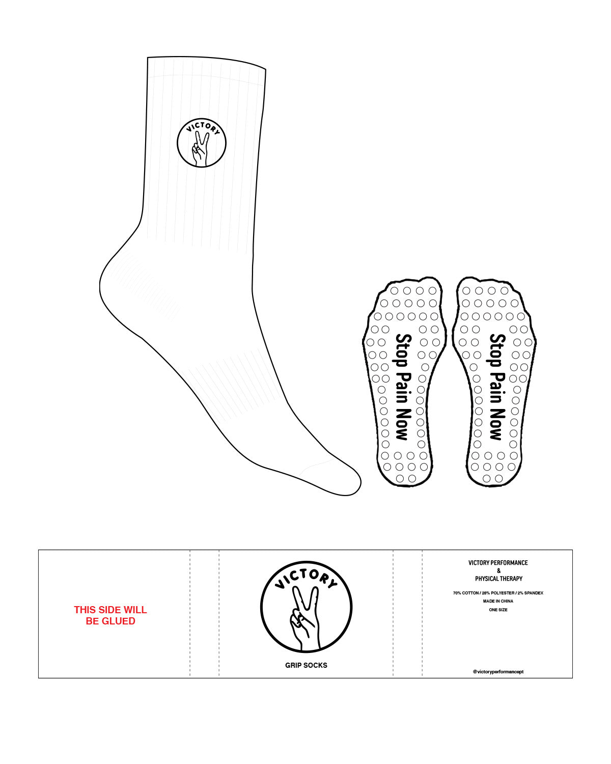 The Crew Sock - White - Victory P&T - Top Logo Round - Embroidered - Black - Circle Shape Grip - Black