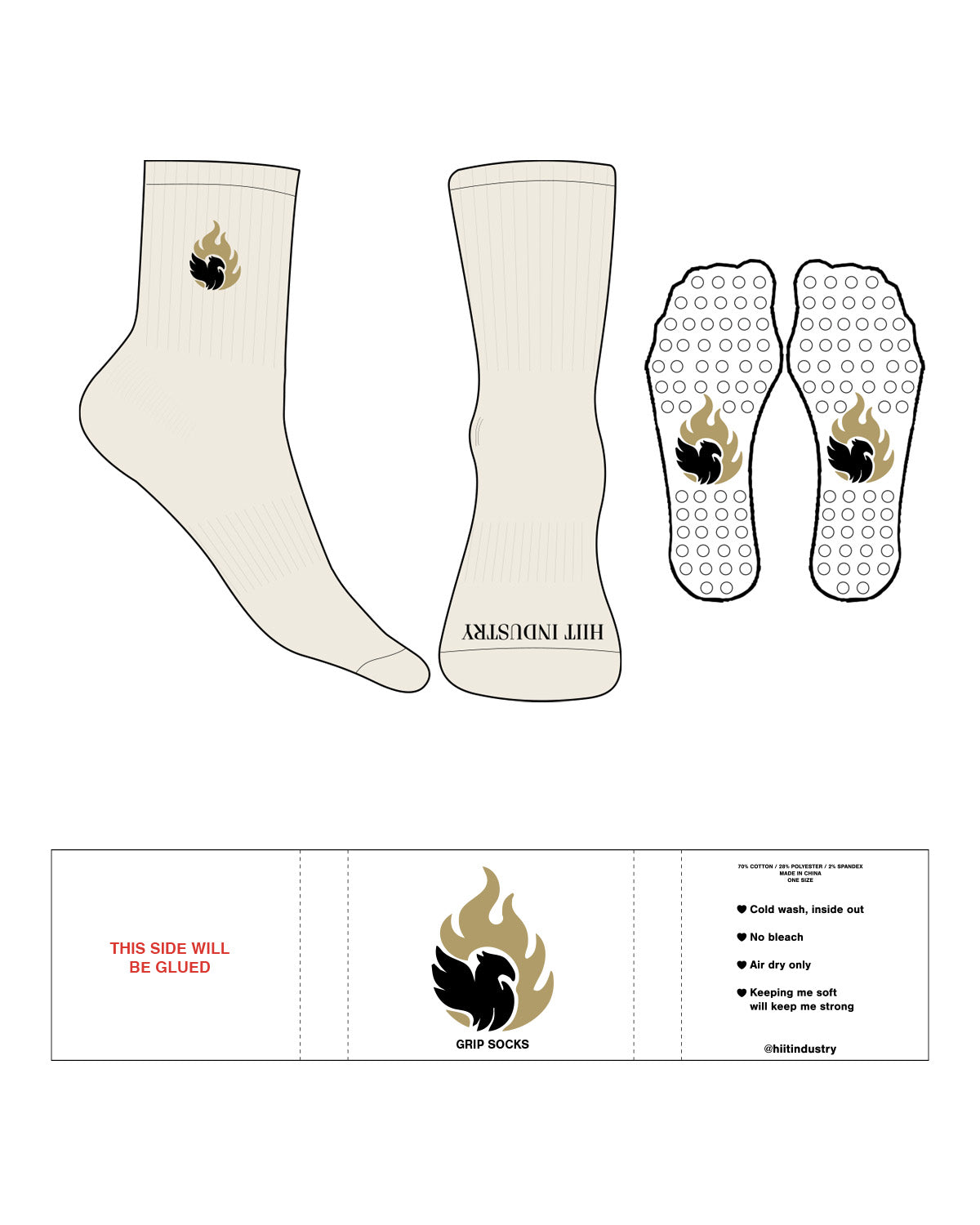 The 3/4 Crew Sock - Off White - HIIT Industry - Ankle Icon - Embroidered - Full Color - Toe Logo - Black - Transparent Circle Shape With Icon Grip - Full Color